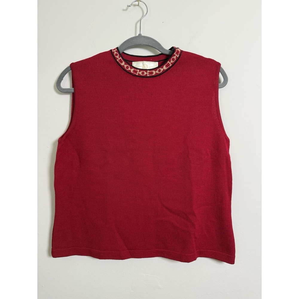Vtg St. John Sport Red Tank Blouse Sz M Luxury Chain Gold Business Casual Event